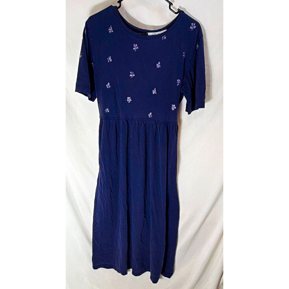Bobbie Brooks Blue Embroidered Knit Fit & Flare Midi Dress L Round Neck